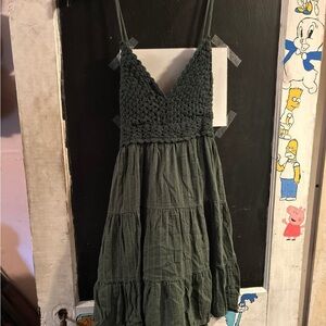 Aerie Forest Green Crochet Dress